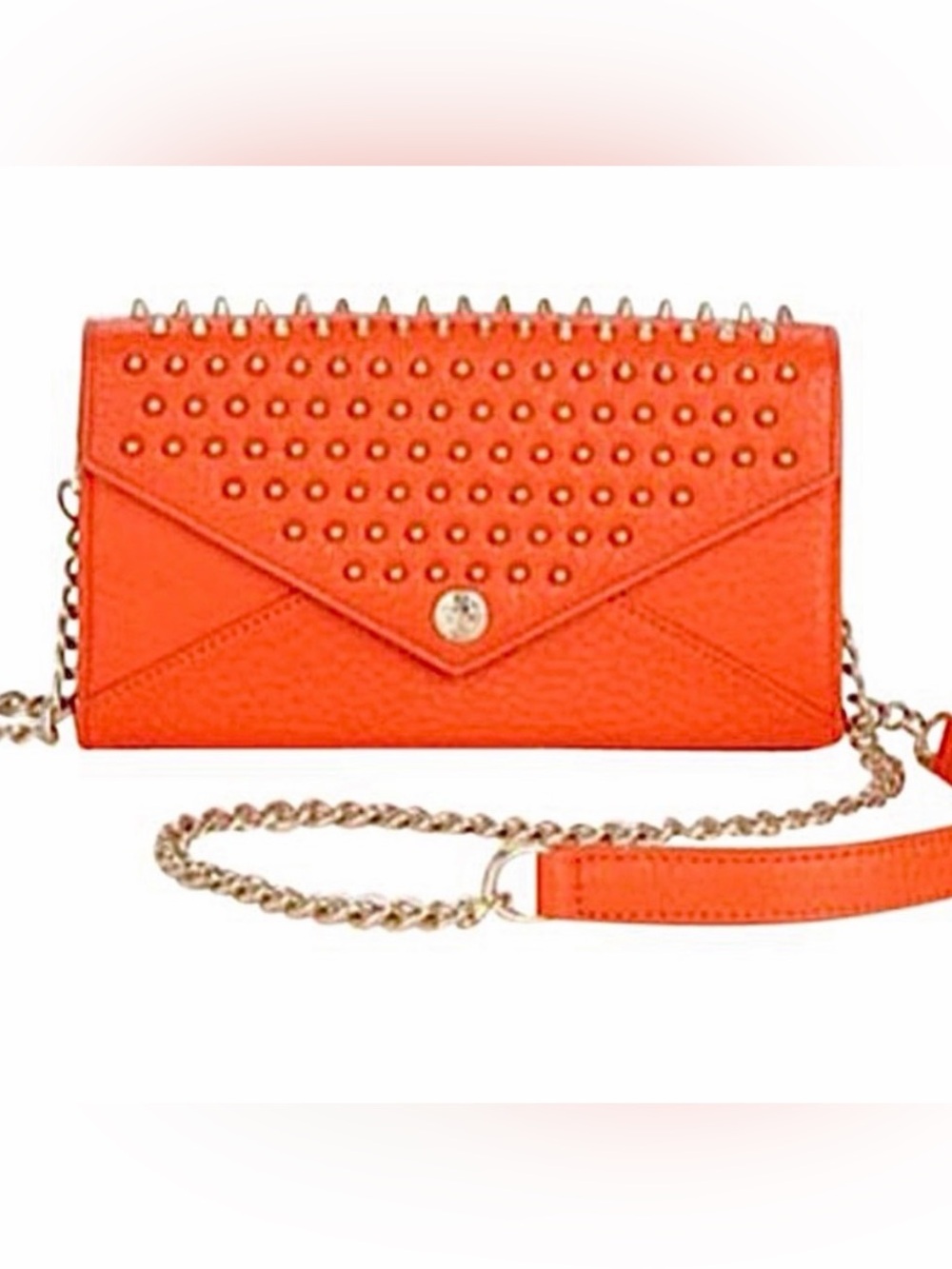 Rebecca Minkoff Studded Leather Wallet On A Chain In Vibrant Coral Orange